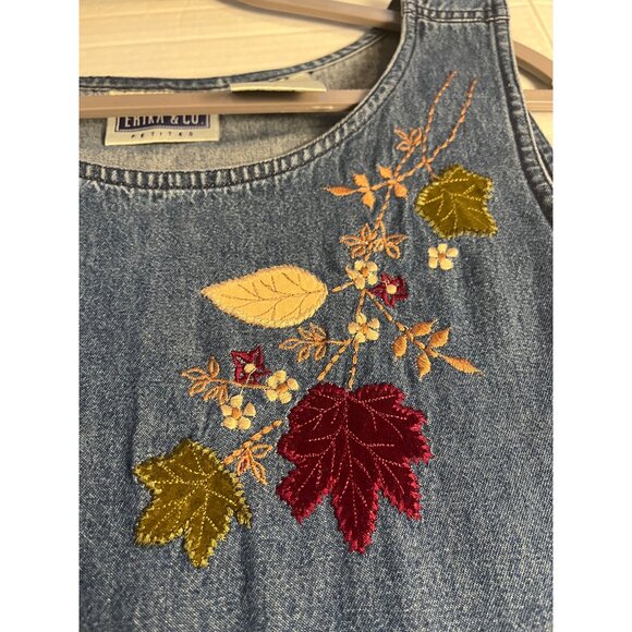 Vintage Denim Floral Embroidered Sleeveless maxi/midi  Dress Erika & Co PM - Picture 5 of 11